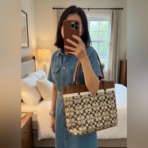 Coach Tan and White Signature Tote